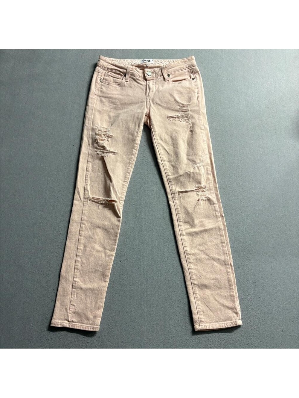 Paige Skyline Ankle Peg Jeans Womens 26 Pink Distressed Ripped Denim Stretch